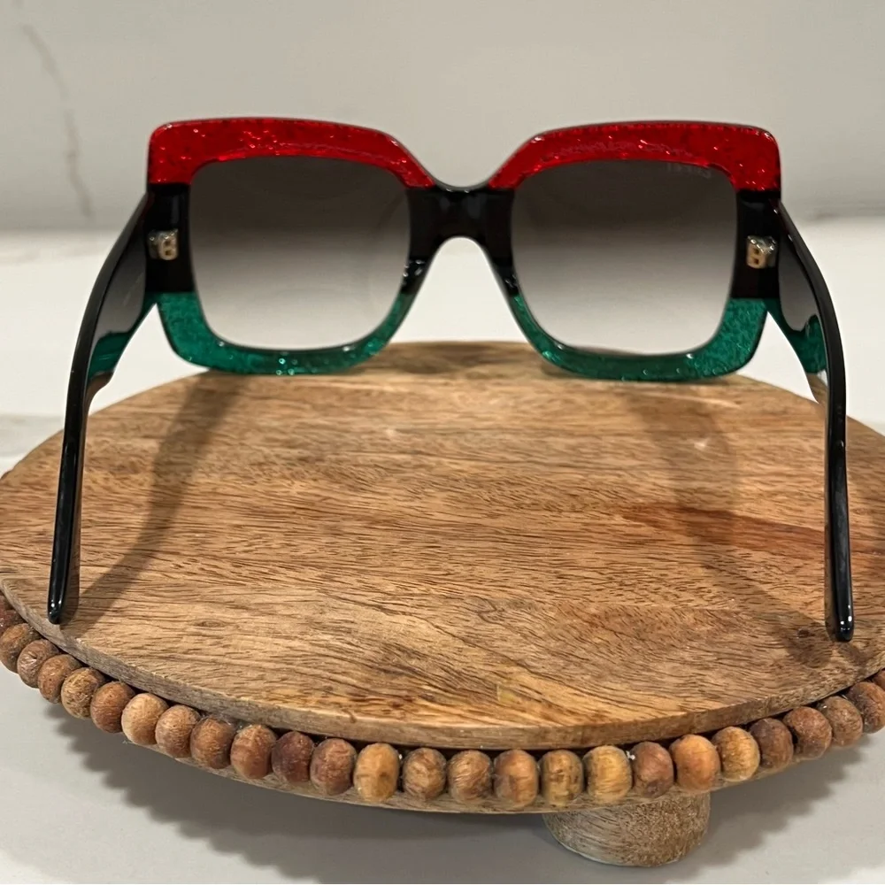 Gucci Red and Green Glitter Sunglasses‎ acetate square sunglasses minor flaws